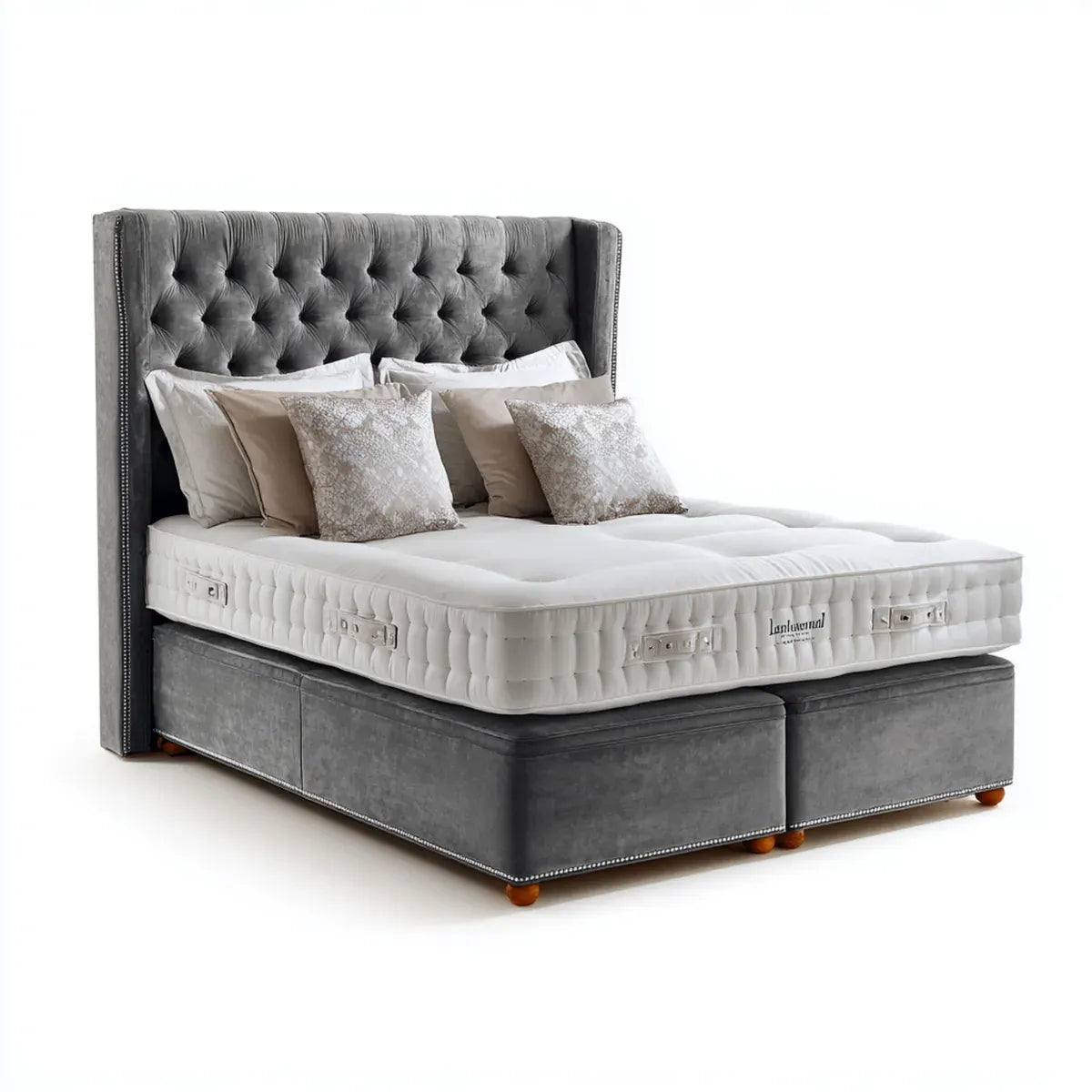 Boxspringbett Doppelbett Grau 180 x 200 cm Polyester-Samt Rechteckig