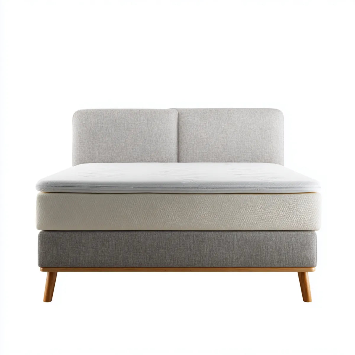 Boxspringbett Doppelbett Grau Weiß 180 x 200 cm Polyesterbezug Rechteckig mit Matratze und Topper