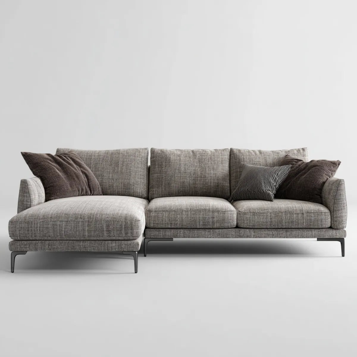 Ecksofa mit Recamiere links Grau 300 x 160 x 85 cm Polyesterbezug Stahlfüße