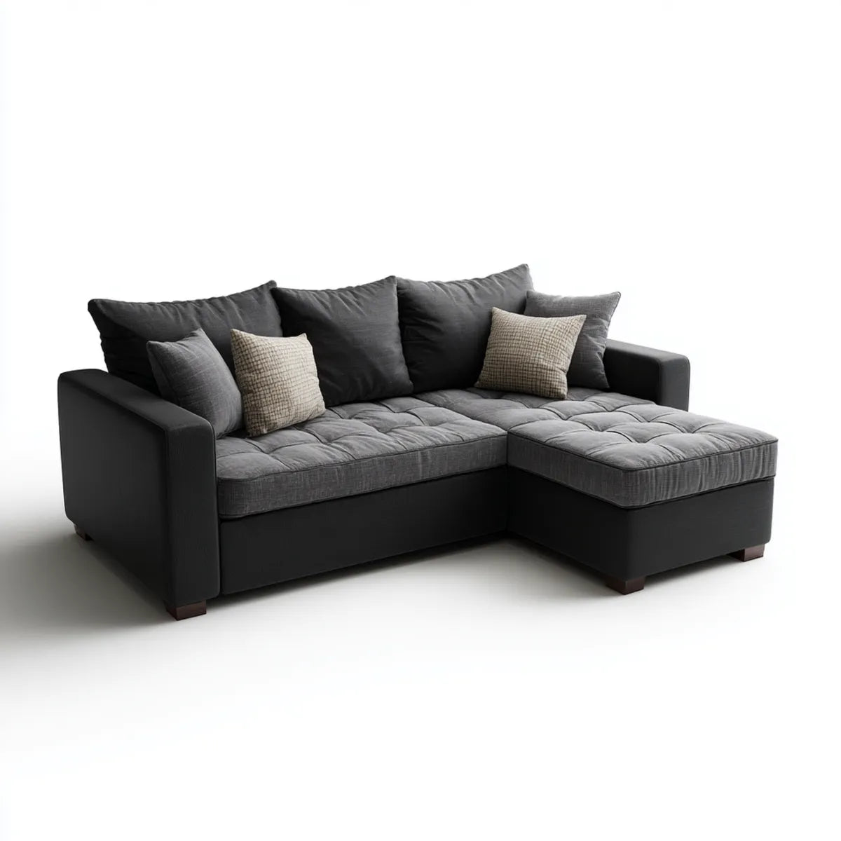 Ecksofa mit Recamiere Dunkelgrau Schwarz 230 x 155 x 85 cm Polyesterbezug Rechteckig