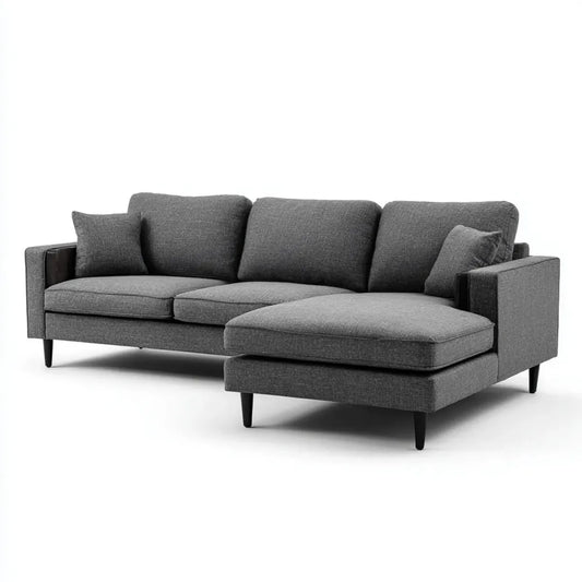 Ecksofa mit Recamiere Dunkelgrau 250 x 160 x 85 cm Polyesterbezug L-Form