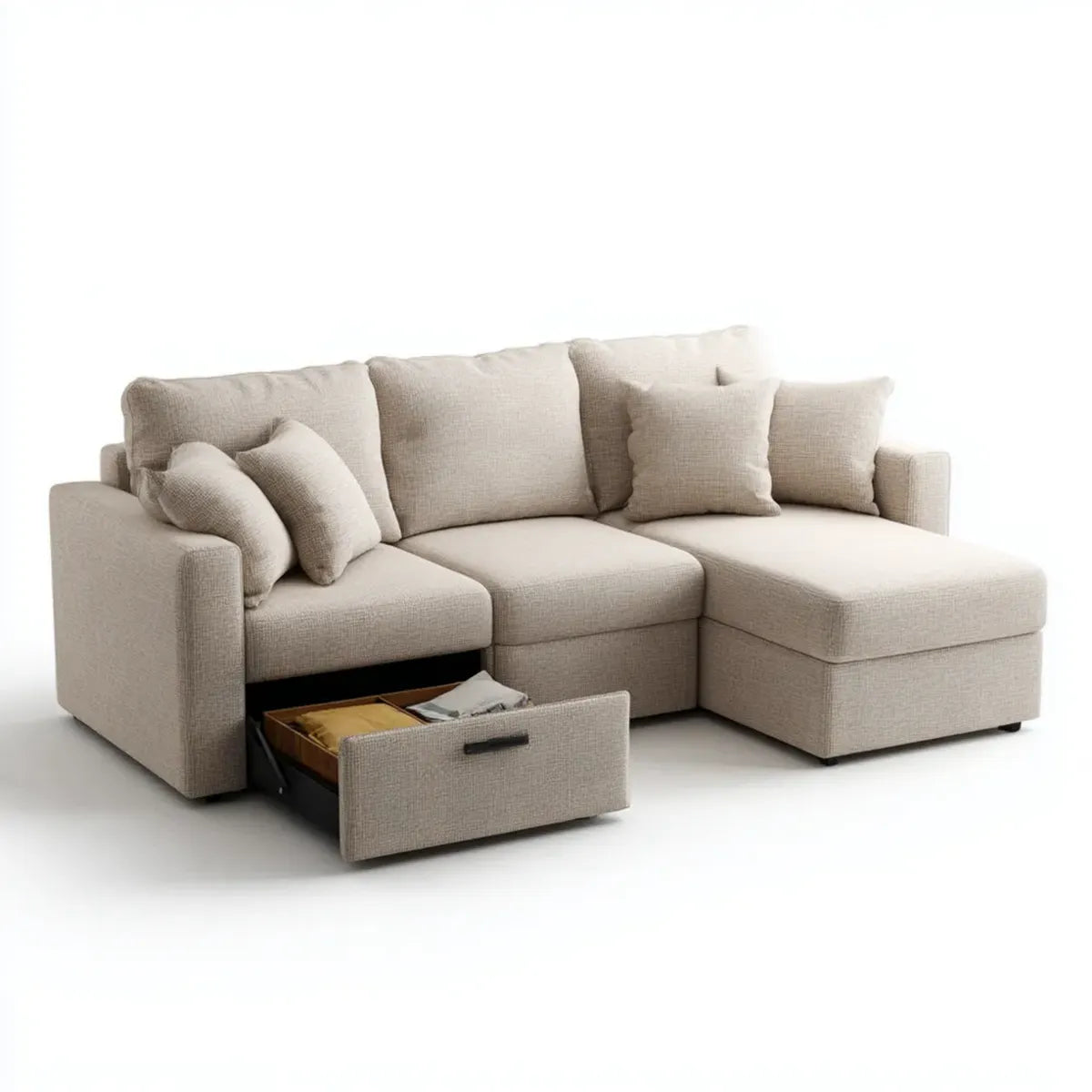 Ecksofa mit Recamiere rechts und Stauraum Beige 250 x 160 x 85 cm Polyester L-Form