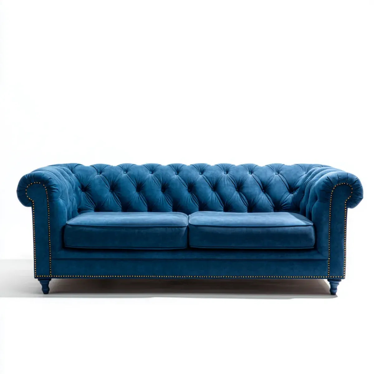 Chesterfield 3-Sitzer Sofa Blau Samtbezug aus Polyester Rechteckig 210 x 90 x 78 cm