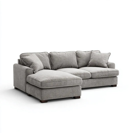 Ecksofa mit Ottomane links Grau 250 x 160 cm Polyester-Cord L-Form