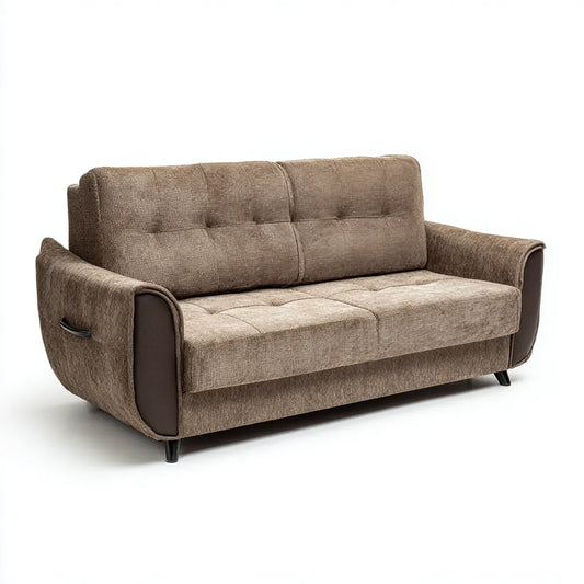 3-Sitzer Schlafsofa Braun mit PU-Leder Seitenflächen 200 x 90 x 90 cm Polyester Rechteckig