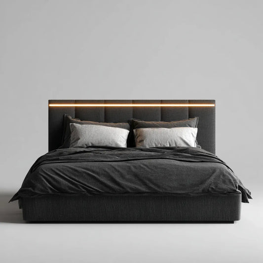 Polsterbett Doppelbett Anthrazit 180 x 200 cm mit LED-Kopfteil Polyester Rechteckig