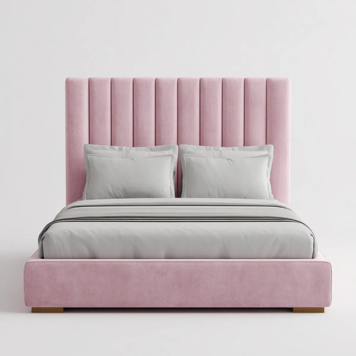 Polster-Doppelbett Rosa 180 x 200 cm mit Polyester-Samtbezug und rechteckigem Kopfteil