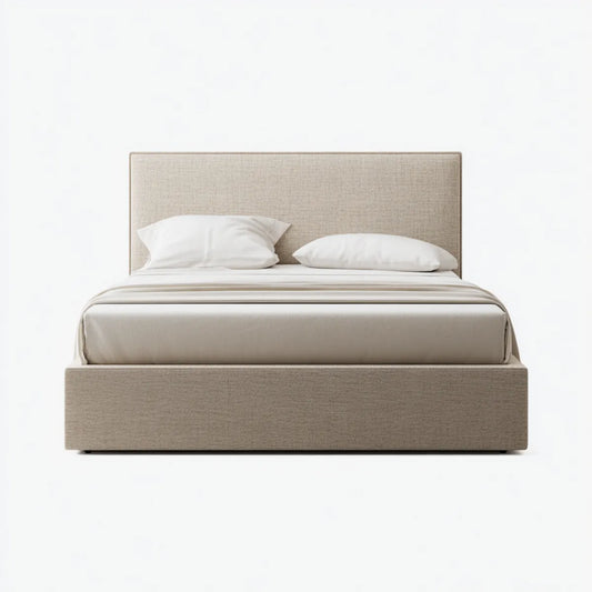 Doppelbett Polsterbett Beige 180 x 200 cm Polyester Rechteckig