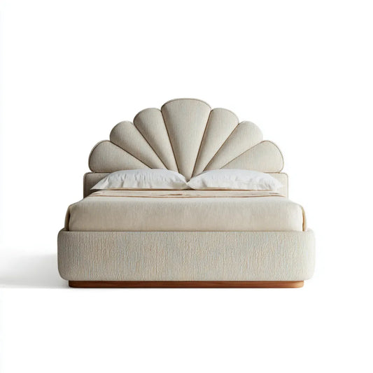 Polsterbett Doppelbett Creme 180 x 200 cm Polyester Rechteckig