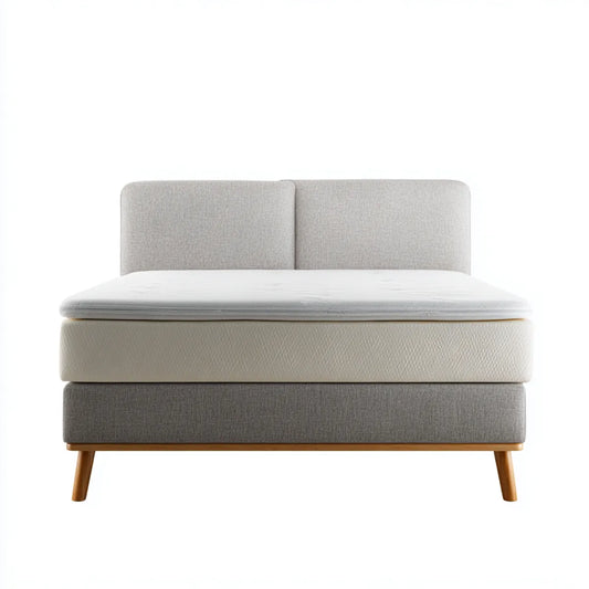 Boxspringbett Doppelbett Grau Weiß 180 x 200 cm Polyesterbezug Rechteckig mit Matratze und Topper