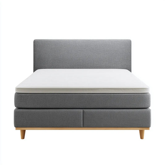 Boxspringbett Grau 180 x 200 cm mit Polyesterbezug und Massivholzfüßen Rechteckig
