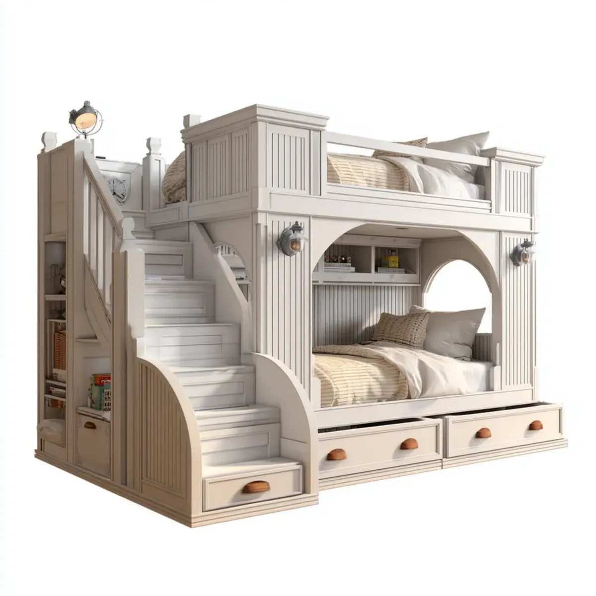 Kinder-Etagenbett mit Treppe und Stauraum Weiß 90 x 200 cm MDF Rechteckig 255 x 120 x 220 cm
