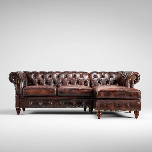 Chesterfield Ecksofa Braun mit Recamiere rechts 275 x 170 x 78 cm PU-Kunstleder