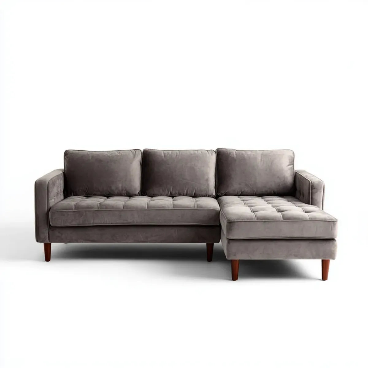 Ecksofa mit Recamiere rechts Grau 220 x 145 x 85 cm Polyester-Samt L-Form