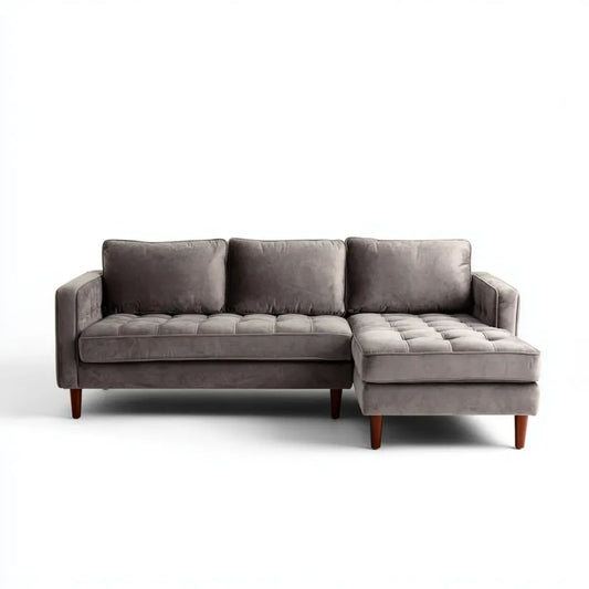 Ecksofa mit Recamiere rechts Grau 220 x 145 x 85 cm Polyester-Samt L-Form