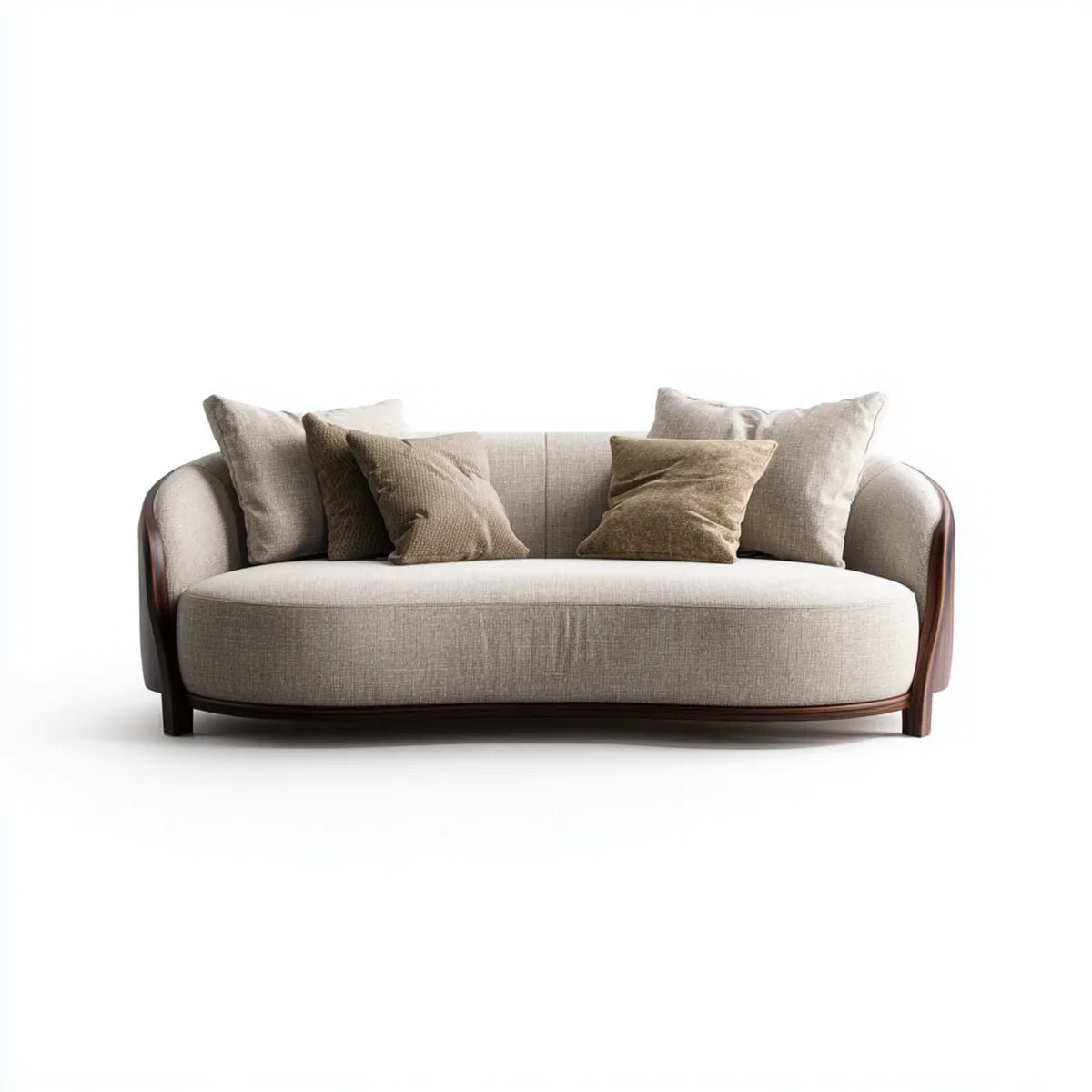 2-Sitzer Sofa Beige 180 x 85 x 78 cm Polyester mit Nussbaumfurnier Gestell Rund