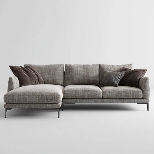 Ecksofa mit Recamiere links Grau 300 x 160 x 85 cm Polyesterbezug Stahlfüße