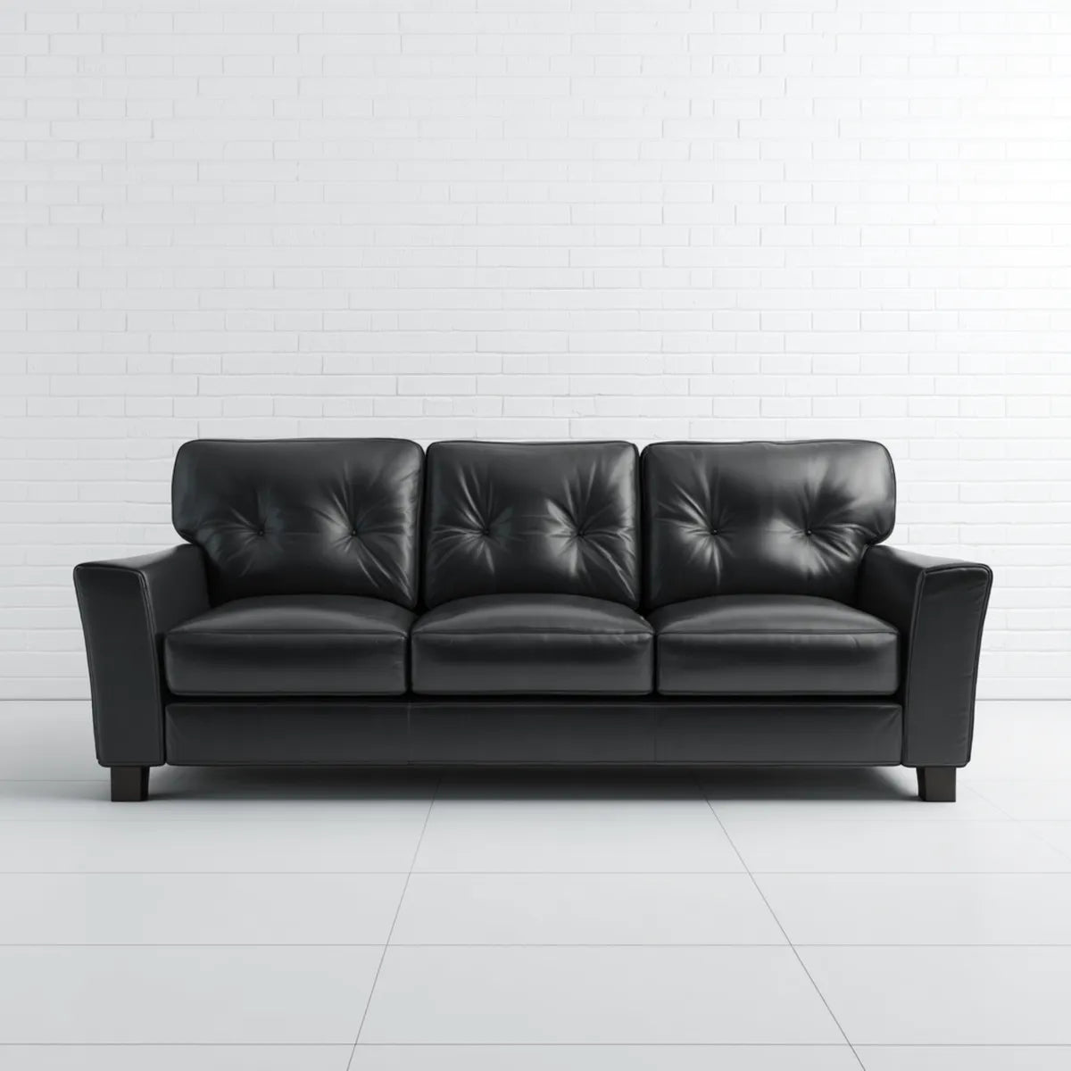 3-Sitzer Sofa Schwarz 210 x 90 x 88 cm mit PU-Kunstlederbezug und Schaumstoffpolsterung
