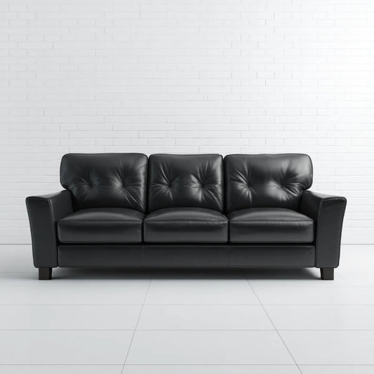 3-Sitzer Sofa Schwarz 210 x 90 x 88 cm mit PU-Kunstlederbezug und Schaumstoffpolsterung